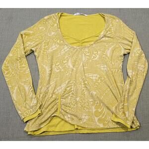 Athleta Women's Long Sleeve Activewear Top XL Yellow Patterned